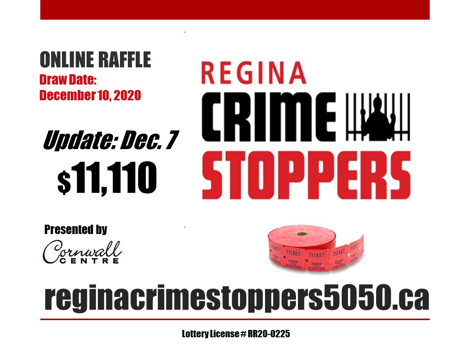 JUST 3 DAYS LEFT to get your lottery ticket at reginacrimestoppers5050.ca.  Support your local community Crime Stoppers volunteers AND have a chance of thousands of dollars in cash, just in time for the holiday season.
