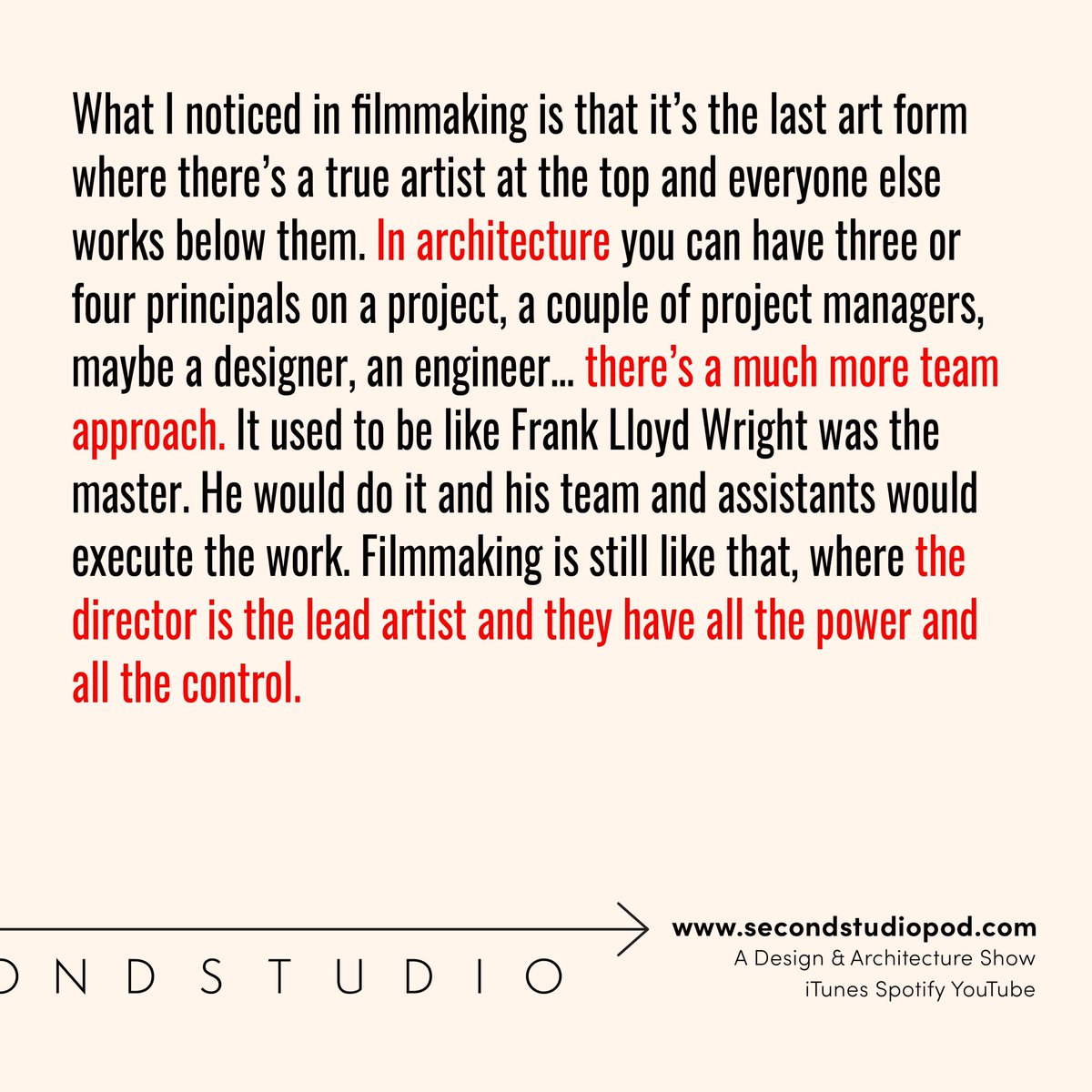 SecondStudioPod's tweet image. Interesting observations by filmmaker Jeff Durkin! Do you agree? 🧐 

#designquote #filmmaking #architecturepodcast 

secondstudiopod.com/podcasts-8/194…