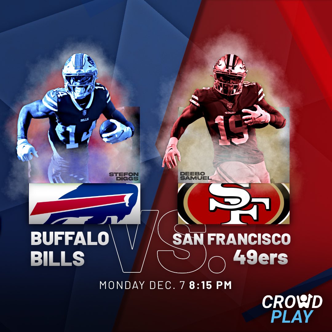 crowdplayapp's tweet photo. ‼️The Buffalo Bills will continue to take charge in the AFC East when they face the NFC West’s San Francisco 49ers in Arizona tonight at 8PM Eastern Time on ESPN.‼️

💵Download the CrowdPlay app and answer live questions during stoppages to take home some prizes! 💵 https://t.co/veh1i7q2Wf