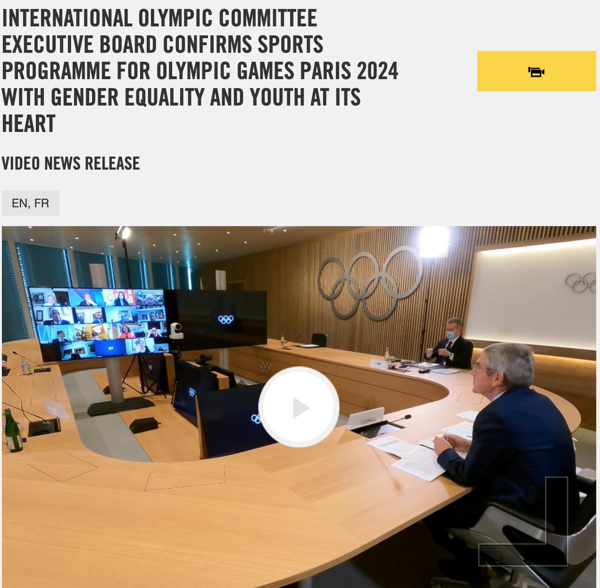 iocmedia's tweet image. VNR for the media: International Olympic Committee Executive Board confirms sports programme for Olympic Games @Paris2024 with gender equality and youth at its heart. bit.ly/2ImWRdM #IOCEB #Olympics