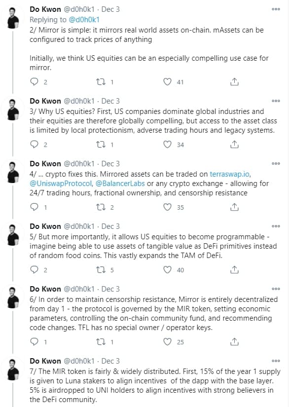 4/ Some interesting info/thoughts on  $MIR from  @d0h0k1 (co-founder of Terra  $LUNA)