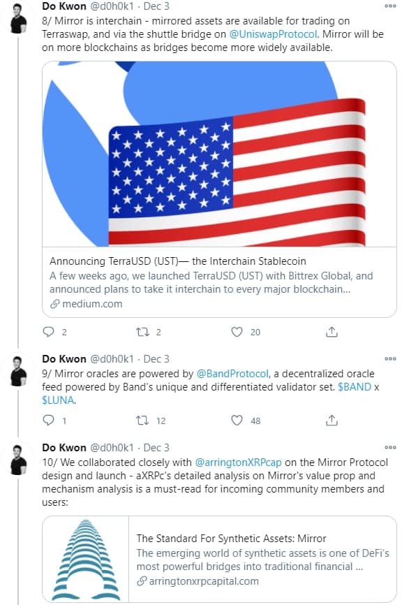 4/ Some interesting info/thoughts on  $MIR from  @d0h0k1 (co-founder of Terra  $LUNA)