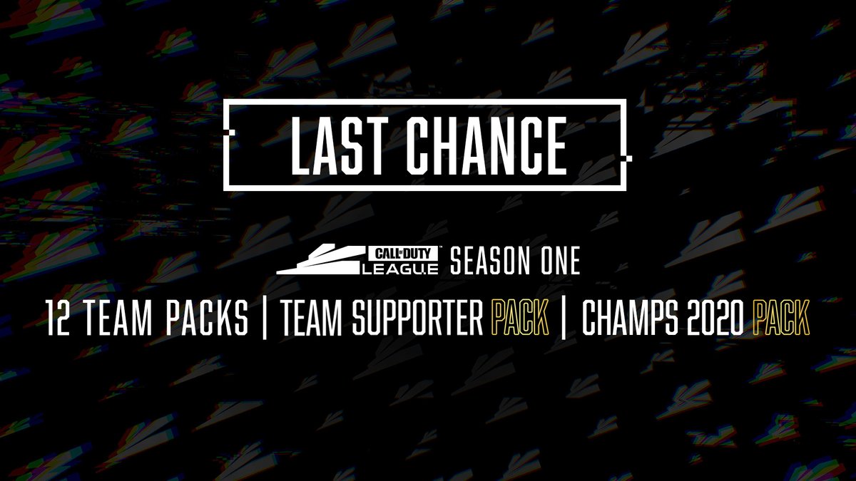 The #CDL2020 cosmetics packs will be removed from the Modern Warfare & Warzone stores on Wednesday, so make sure to grab them soon if you were planning to.

Remember, there are packs for OpTic Gaming LA & Chicago Huntsmen - two teams that no longer exist in the CDL.
