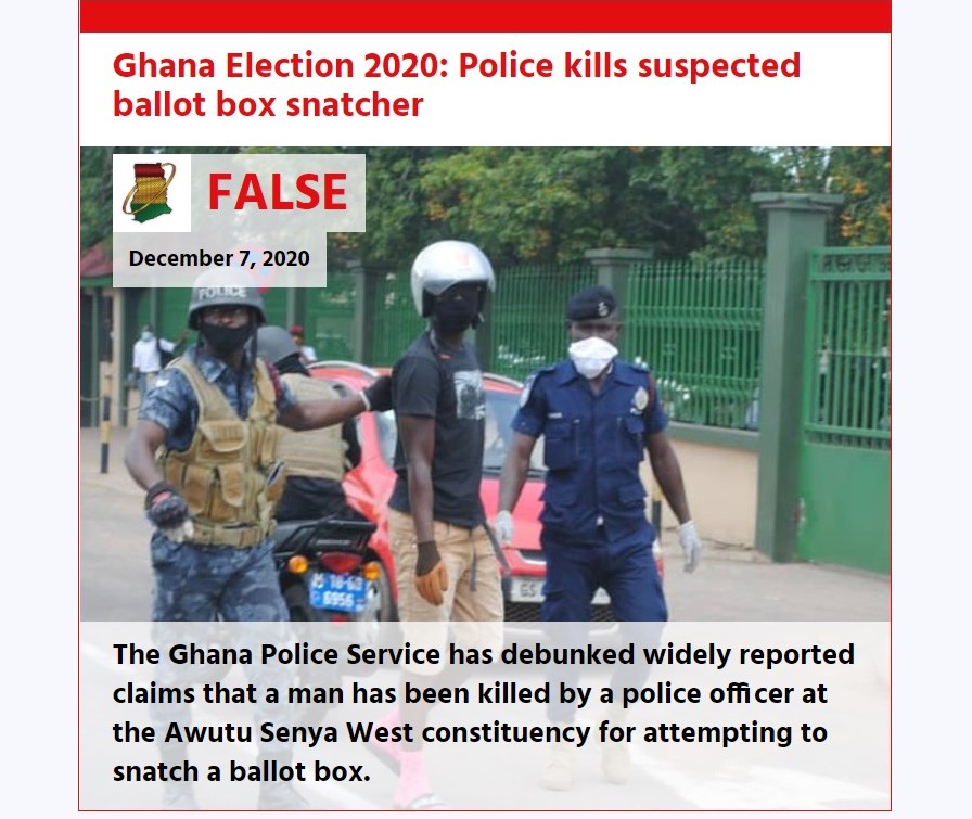 ghana_fact's tweet photo. πππππ : Police kills suspected ballot box snatcher in Awutu Senya West constituency.
ππππ§-πππππ: @GhPoliceService has dismissed the claim as false. https://t.co/oDXZ46xnbX
