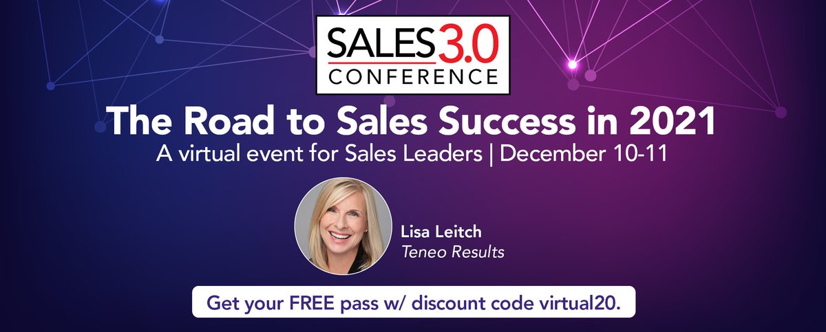 Sales Leaders - Join me on Dec.10-11 at the Sales 3.0 Virtual Conference as I host a panel discussion on the 5 Factors Changing Sales - Forever!

Register with code virtual20 to get your complimentary pass. bit.ly/398jP3n

#sales #strategy #virtualselling #salescommunity