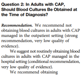 The 2019 IDSA guidelines suggest against blood cultures in uncomplicated CAP ( https://www.atsjournals.org/doi/pdf/10.1164/rccm.201908-1581ST). Most studies show that even those with CAP, cultures do not change mng significantly ( https://pubmed.ncbi.nlm.nih.gov/12684305/ )