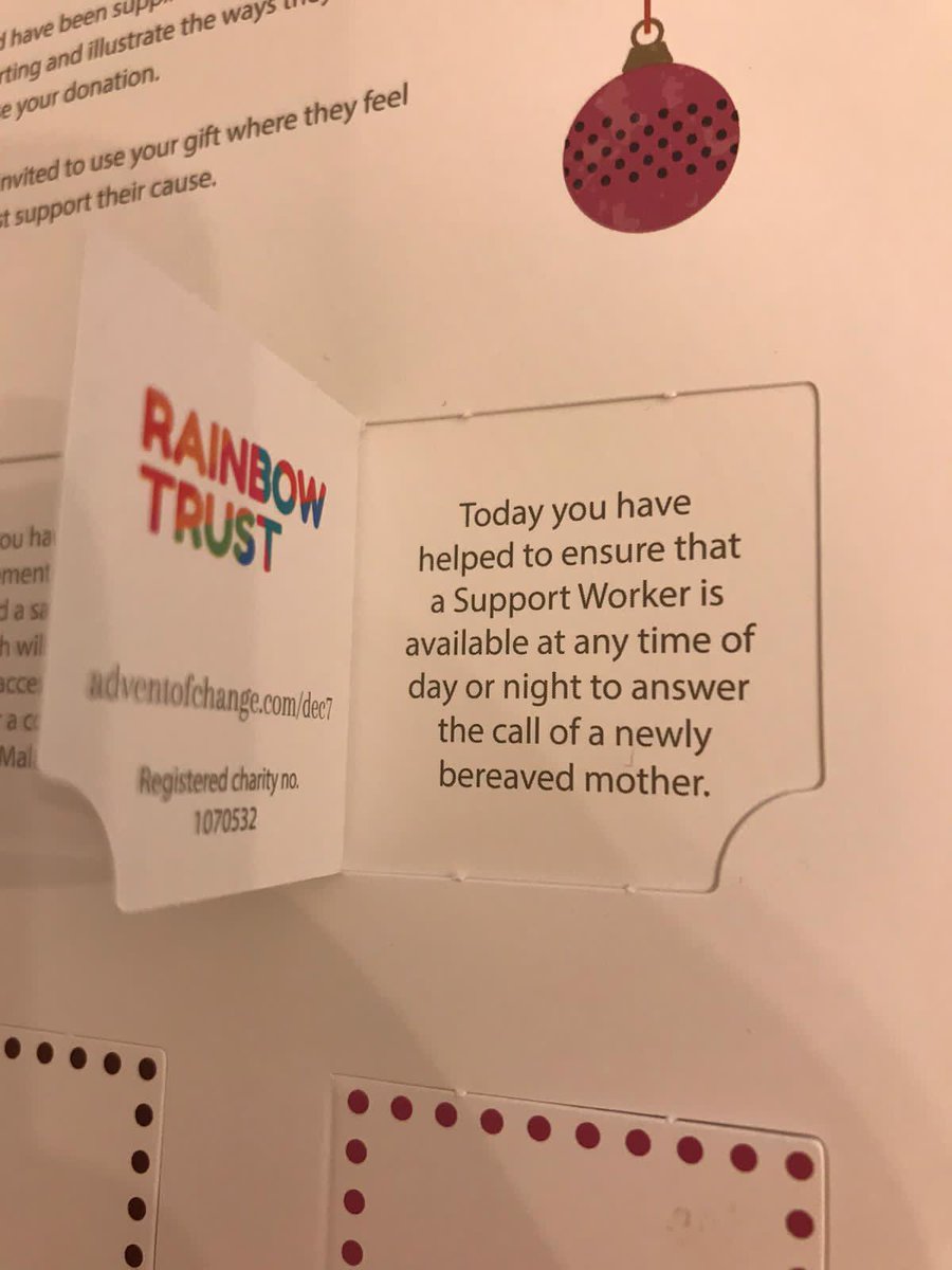 The advent adventure continues. So pleased to have supported @RainbowTrustCC. The work of this incredible charity is so inspiring and it’s wonderful to read about the difference they are making, especially this time of year 🎄 #AdventofChange