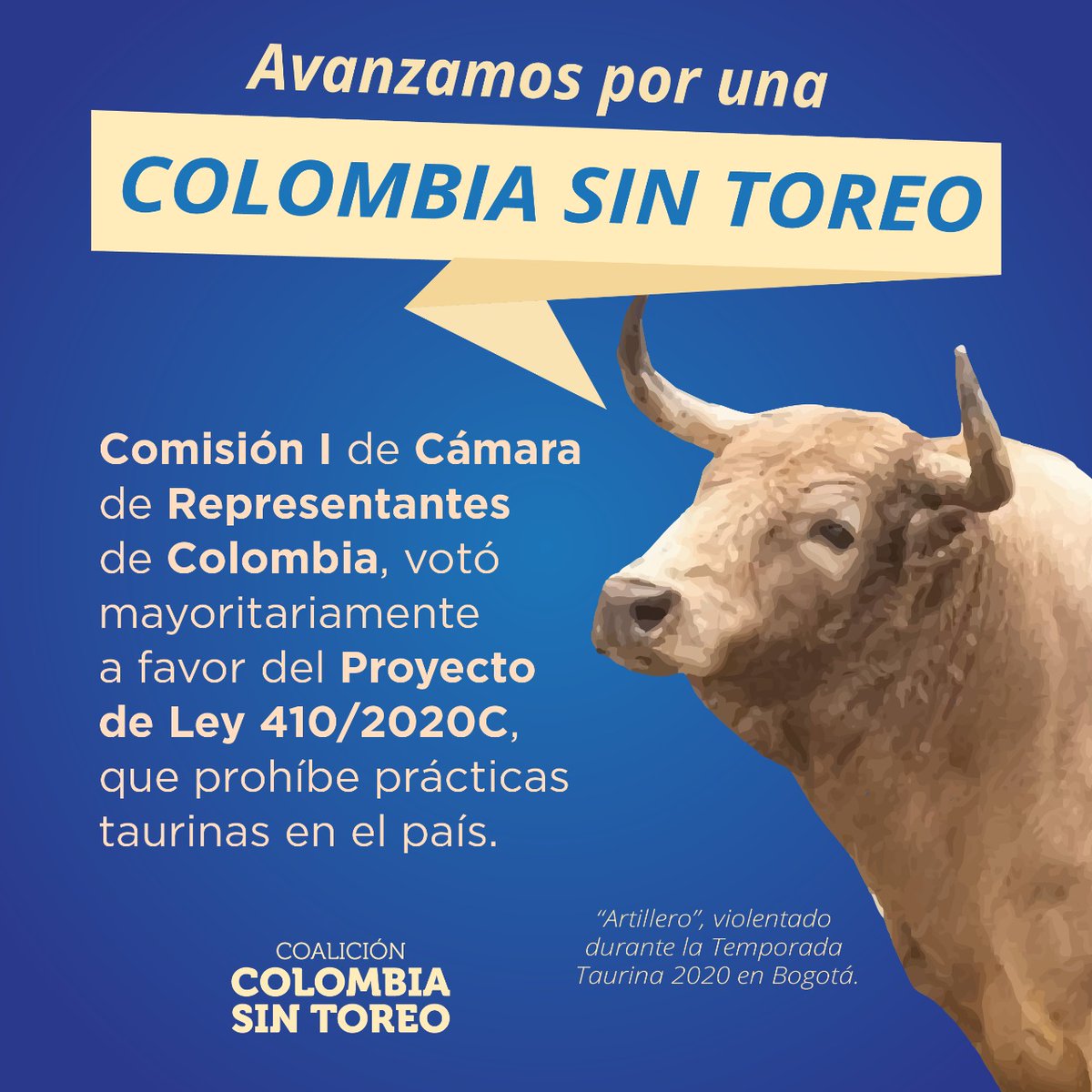 franciscoactiv2's tweet photo. Hoy #Colombia avanza un poco en la protección de la vida 
Queremos #ColombiaSinToreo que respete, valore y cuide también a sus animales.
#LegislacionesParaLaVida ✊❤️

@CamaraColombia https://t.co/AHaFYm50Pk