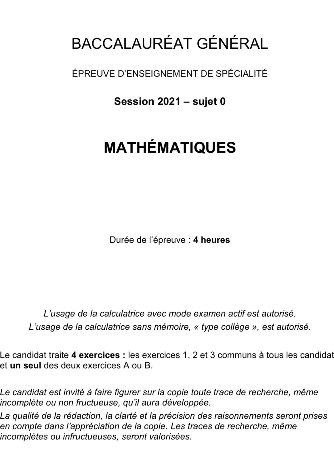 Easyprepa On Twitter Terminale Specialite Maths Sujet 0 2021 Bac2021 Maths Sujet0 Https T Co Kr7hqw2cyp Https T Co 7ehomp6xy3 Twitter