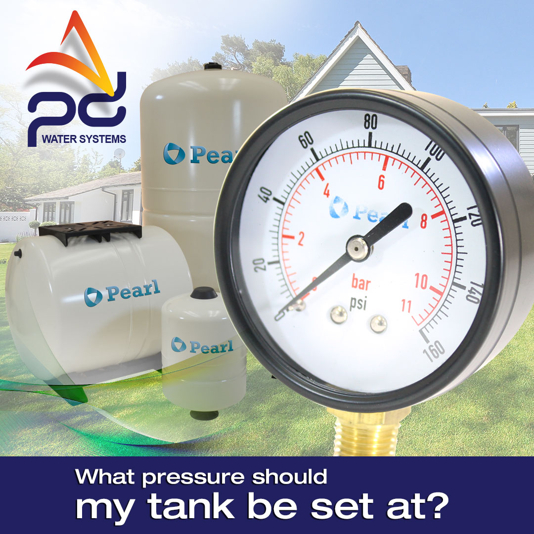 PDWaterSystems's tweet photo. WHAT PRESSURE SHOULD THE TANK BE SET AT❓ 
It depends on the pressure that the pump operates at. If the pump is using a pressure switch of 20/40, the preload should be below 20,  near 18/19. If the pressure switch is at 30/50 the preload should be at 2 pounds below 30,  at 28. https://t.co/0maVOY7Hkh