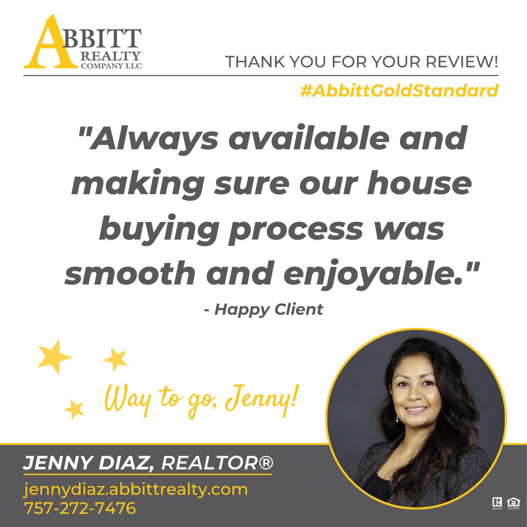 ⭐️ Way to go Jenny Diaz!
#AbbittGoldStandard #WilliamsburgRealEstate

abbitt.com