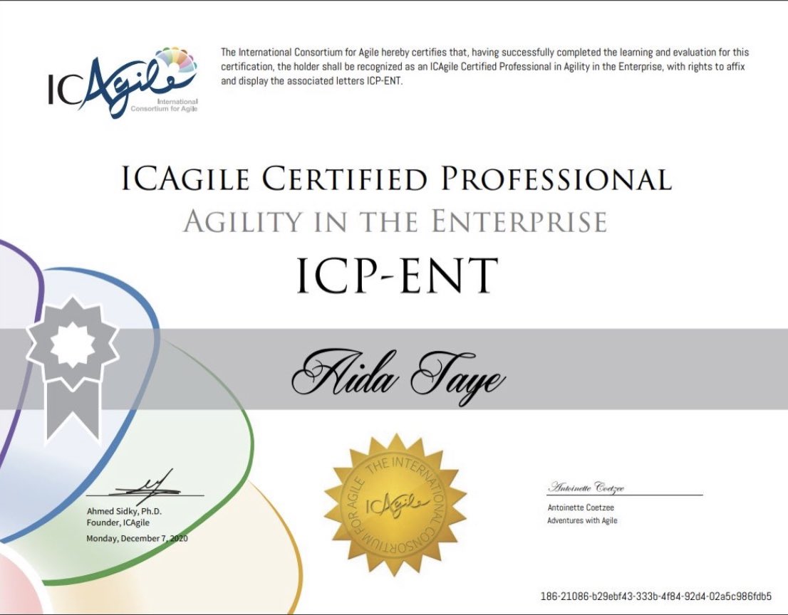 AidaTaye's tweet photo. Yet another great learning experience. Feeling greatful for this opportunity to grow together with my fellow classmates 
#ICAgile #ContinuesLearning #AWA #AgilityInTheEnterprise https://t.co/NrsvsQMikc