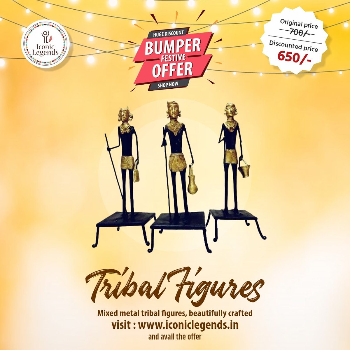 ⚜️Decorate your home, office with this beautifully crafted tribal figures.
⚜️Buy at a discounted price Rs.650/- only.
⚜️Material: Mixed Metal
⚜️Visit iconiclegends.in to avail the offer.
#tribalart #art #tribal  #arttribal  #artwork #artist  #handmade #artpremier