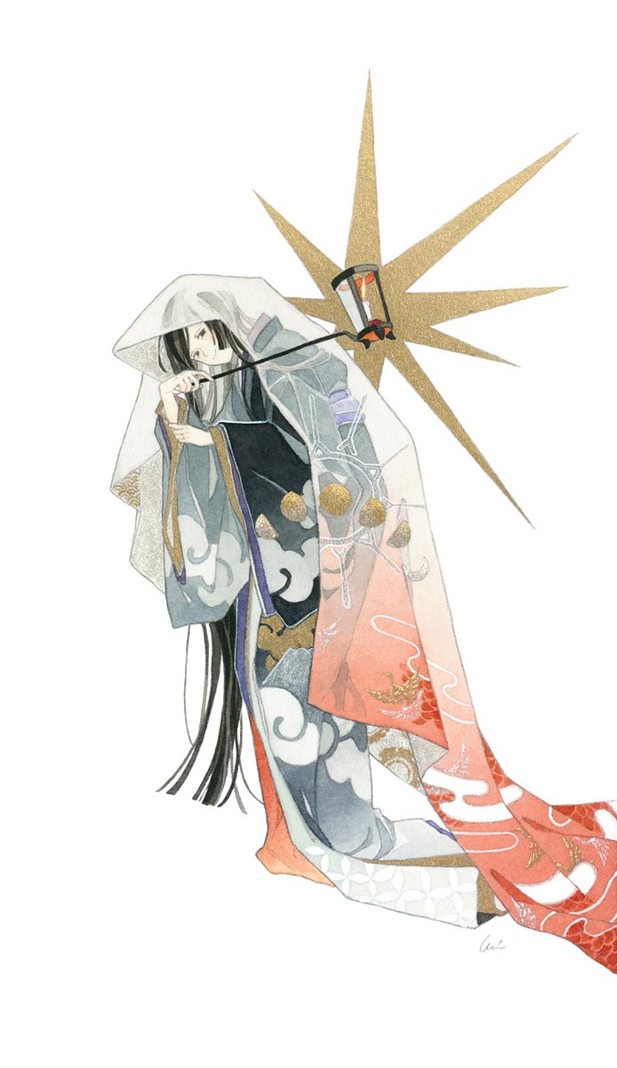 1girl solo black hair long hair very long hair japanese clothes kimono  illustration images