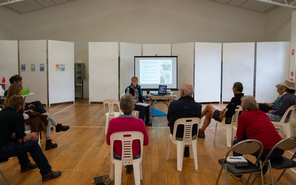 A recent forum updated Bruny Island community on feral and stray cat management project working to reduce cat predation on island’s #easternquoll population 
The project supports responsible domestic cat ownership, feral cat research and cat control efforts. @AusLandcare #NRM