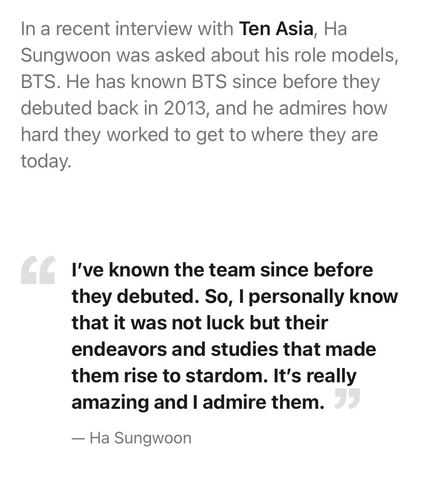 Ha Sungwoon has been one of Jimin’s best friends for years and has been close to Hobi and Yoongi since pre-debut (before BTS were big)