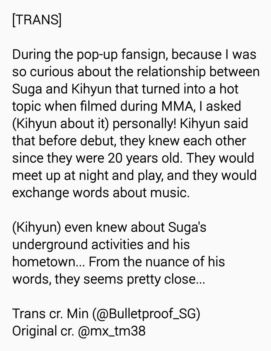 MonstaX Kihyun and Yoongi are known to have been friends since predebut (before BTS were big)