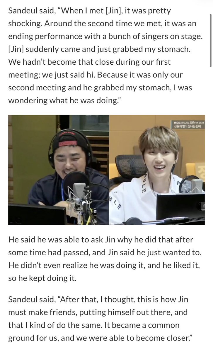 B1A4 Sandeul and Jin have been friends for a long time they got close after the 2nd day of meeting each other (before BTS were big)