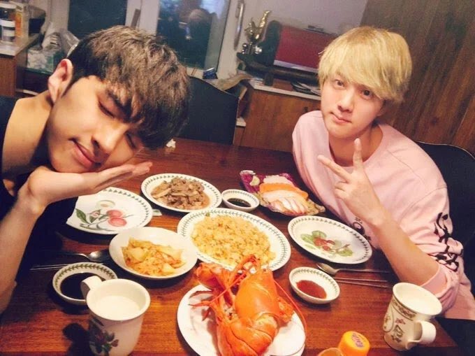 VIXX Ken and Jin have also been friends for a while. They are in a 92-line friend group with Sandeul and other idols and they play games a lot. They became close in early 2016 (before BTS were big)