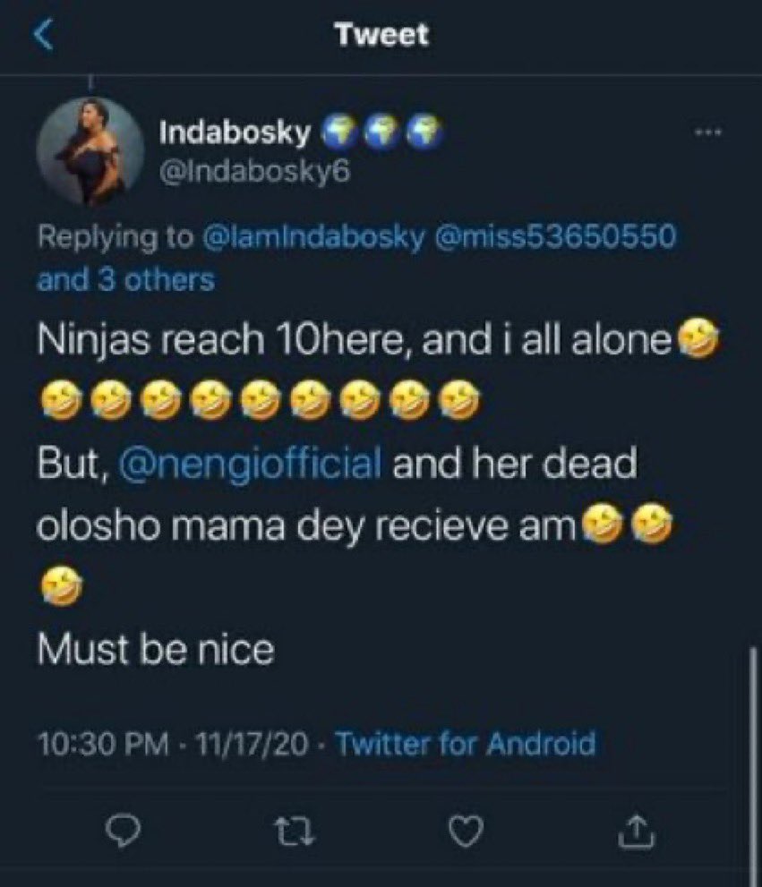 Godiswondaful's tweet photo. They were mocking us to stop using God of orphans for Nengi , everyone knows Nengi recieved so much jare from week 1 till the ending the show , y’all stop playing the victim card , this mud go touch everyone. Check the dates this isn’t new to us #NinjasBigProject #BBNaija https://t.co/hjoWUpFlaL