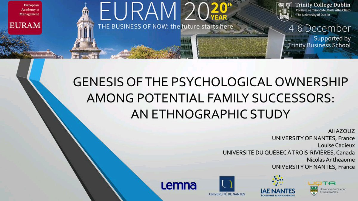 TheOObserver's tweet photo. This week end during the #EURAM conference, I received very good feedback following the presentation of my research paper about the #psychological ownership of family successors. 
A very nice experience ! 
#consulting #familybusiness #succession 
@IAEnantes #lemna @UnivNantes https://t.co/KT4l1V5DAh