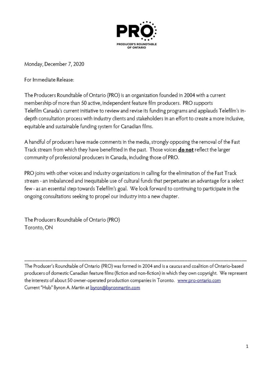 ProducersOnt's tweet photo. @Telefilm_Canada is currently undergoing a review of their current funding programs.  PRO supports and applauds Telefilm's in-depth consultation process in an effort to create a more inclusive, equitable and sustainable funding system for Canadian films. https://t.co/TBrZxdsDzA