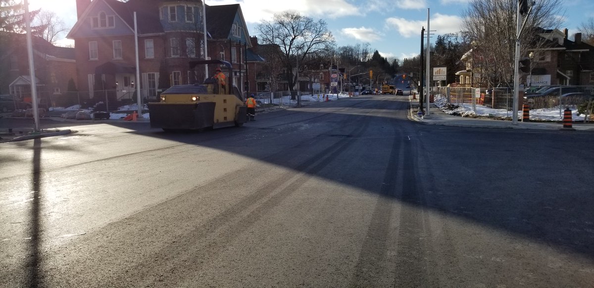 CityOwenSound's tweet photo. The last lift of asphalt was applied to the 10th Street Bridge between 2nd Avenue East and 2nd Avenue West today. We’re on the home stretch! #AlmostThere #AllIWantForChristmas https://t.co/dTXMX7Ma3v