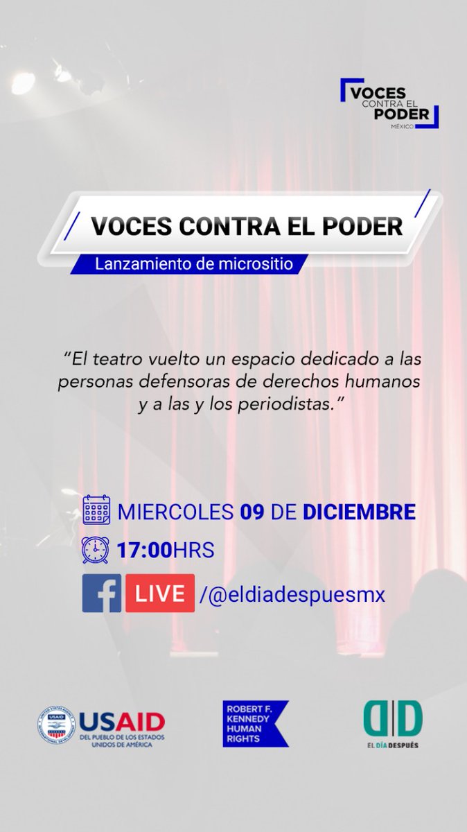 ProVoces's tweet image. ➡️¿Te has preguntado como el teatro puede promover la defensa de los derechos humanos? No te pierdas el lanzamiento del micrositio Voces contra el poder- México una plataforma dedicada a la promoción de la labor de personas defensoras de derechos humanos a través del teatro