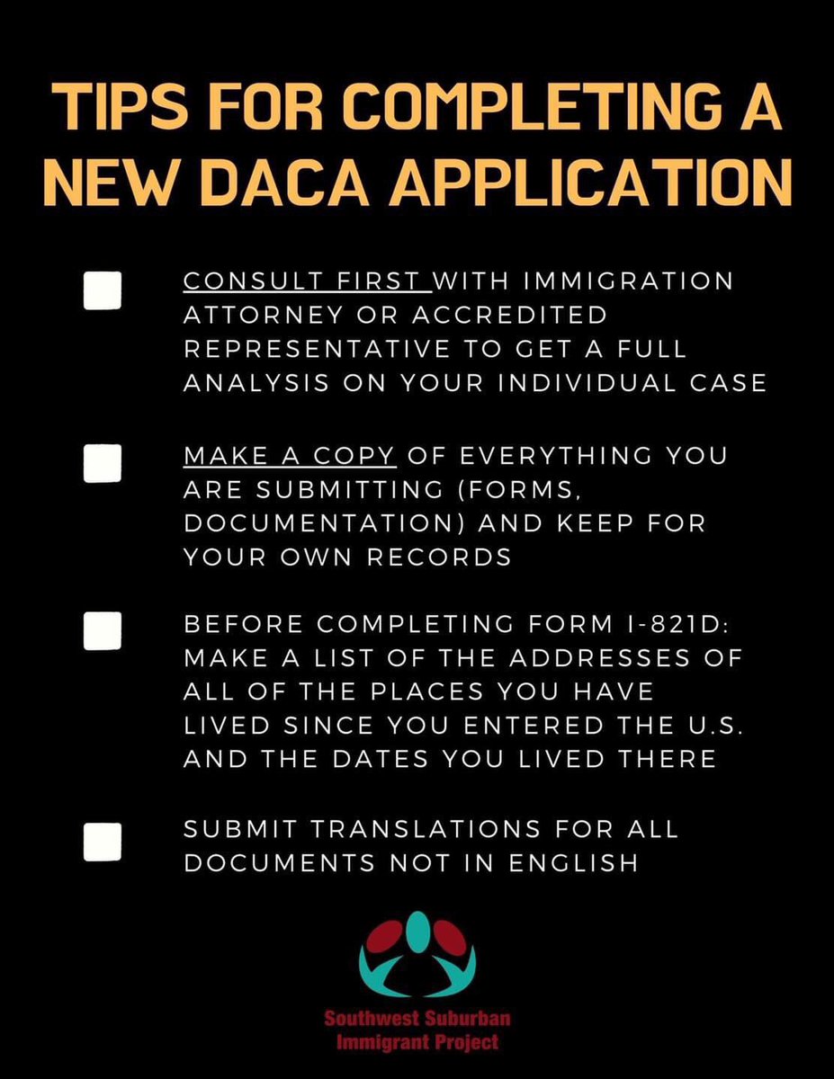 Dare2DreamClub's tweet photo. 3. INITIAL DACA TOOLKIT: We expect USCIS to announce official guidelines for new applications. Initial applicants should consult with an immigration attorney to ensure eligibility. REGISTER HERE for the latest updates &amp; to get connected to legal support ➡️ https://t.co/U7rpm1XD8i https://t.co/SNQyC0Q35a