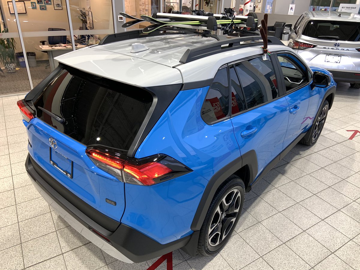 VernonToyota's tweet photo. Santa called in a favour, he needed an off-road capable reindeer to help with Christmas this year! So we set him up with the the versatile #RAV4Trail 🎅 Our parts department made sure he also had a #Thule rack for skis, in the event he wanted to visit @SilverStarMR #vernontoyota https://t.co/3qGpmRVu99