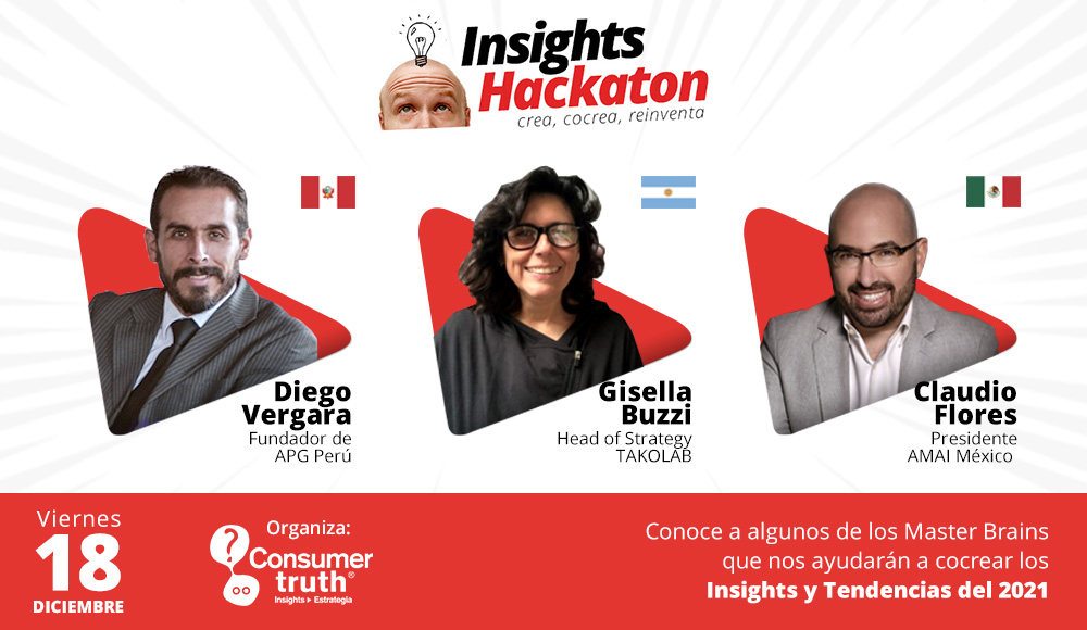 consumer_truth's tweet photo. Conoce algunos de los #MasterBrains que nos ayudarán a cocrear #Tendencias que moldearán 2021: @_DiegoVergara de @APGPeru 🇵🇪@gbuzzi02 de #TakoLab🇦🇷 y @ClaudioFloresT de @AmaiMexico🇲🇽
Gracias por aceptar nuestra invitación al #InsightsHackaton #Trends2021
👉https://t.co/v1jonI0T9x https://t.co/joxoj1Rh6h