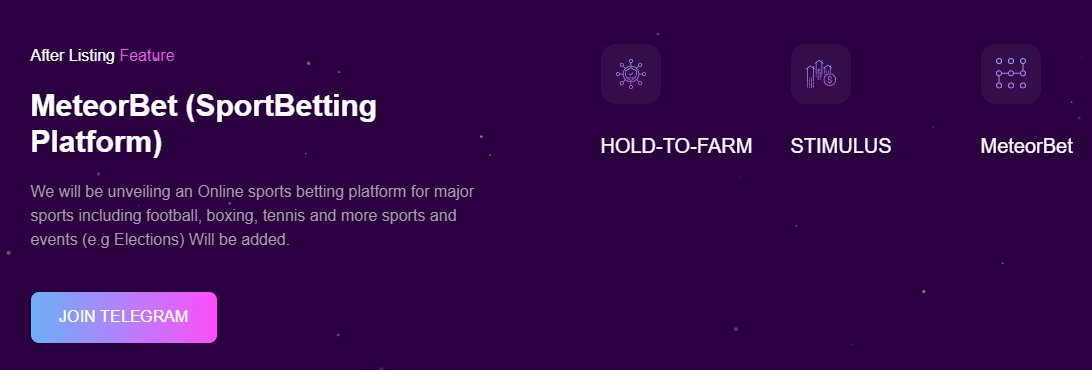 Website is fully functional, and use it to bet with your  $METEOR on live sporting events, and get paid out in more. This might be an exciting gem for the gambling chads, and I have never actually seen a project like this in this space yet. Tokenomics below 3/7