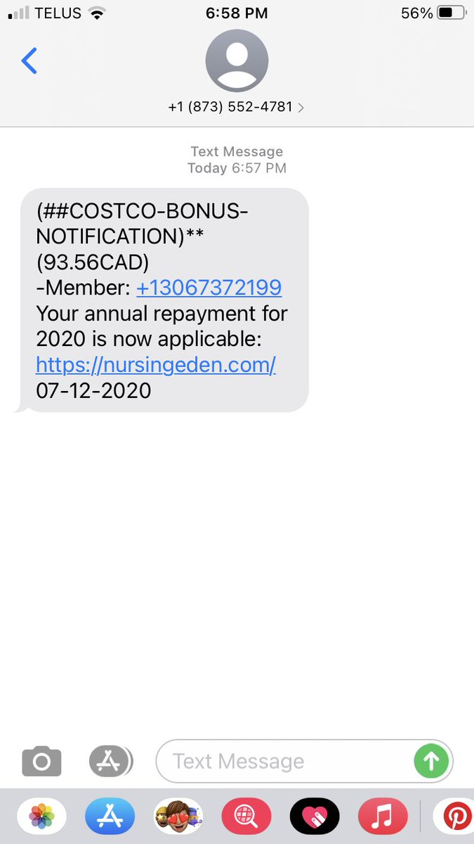 robinsonkat's tweet photo. Hey @costcocanada - this text is totally suspicious - giving you a heads up!! 🤷‍♀️😬 #scammy #nicetry https://t.co/1L7cyROrMP