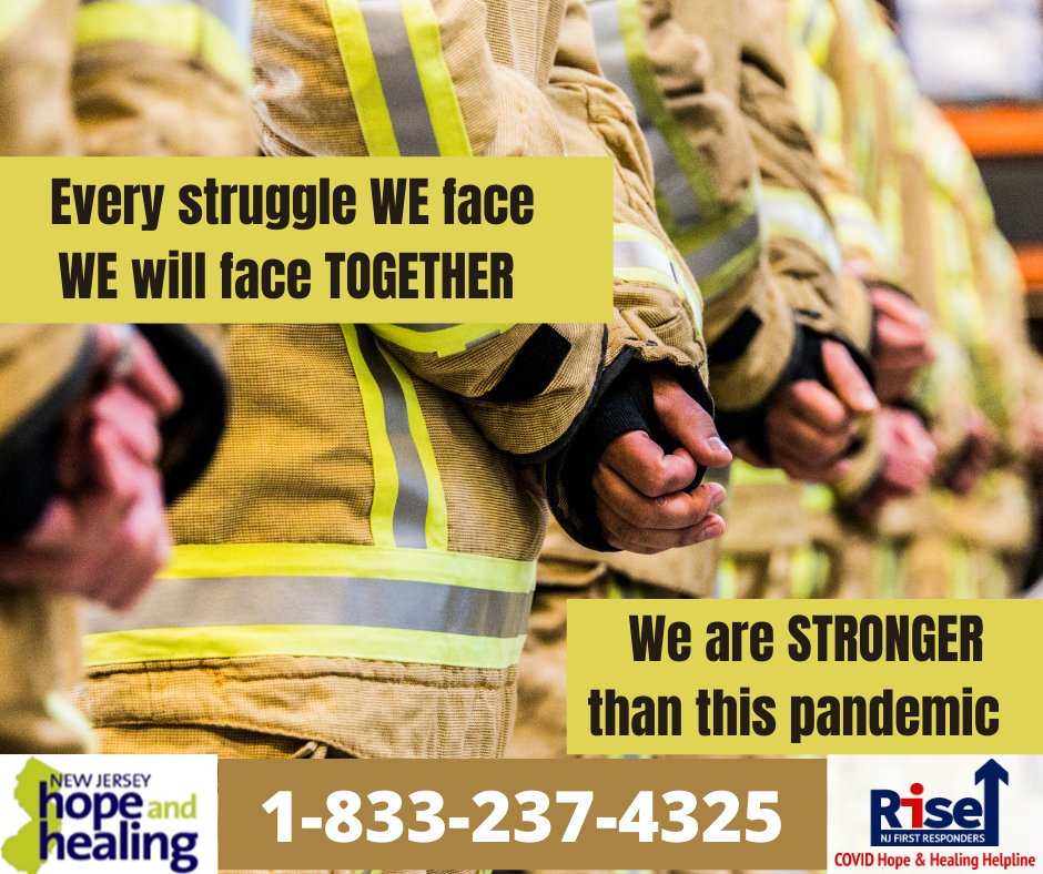 NJFRHopeHealing's tweet photo. Together WE are stronger than COVID19 ever will be ! Connect with us for COVID19 Support 1-833-237-4325 #njfmba @NJHCHopeHealing @njfmba @Cop2CopNJ @NJVET2VET #njfirstresponders #njfirefighters https://t.co/A4ZRRy0ojM