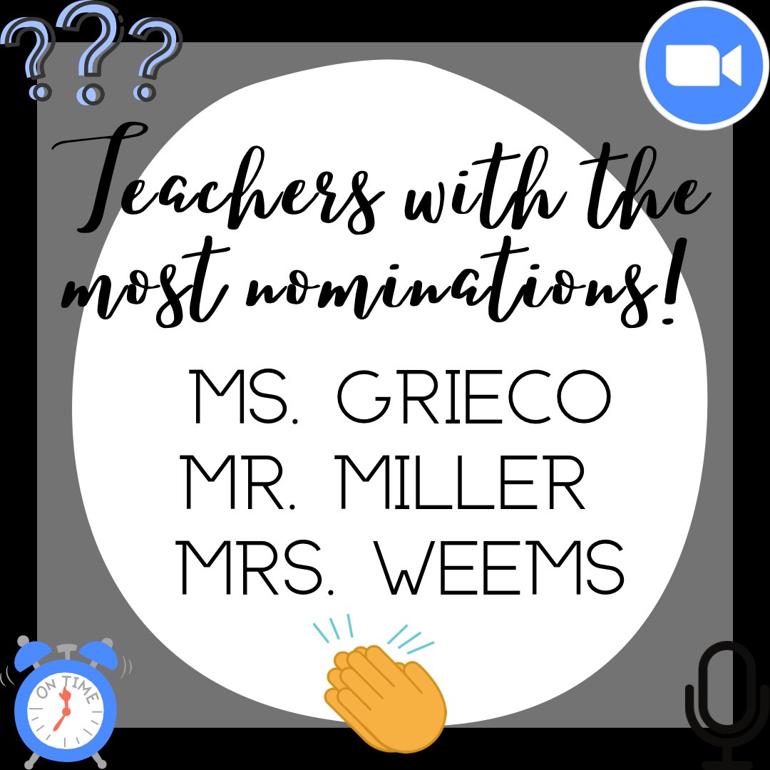 9XImpactPBIS's tweet photo. Congrats to these students who were nominated by staff as a part of our “Zooming Towards Success” contest! These students have shown hard work and dedication during remote learning. Also, a big shoutout to Ms. Grieco, Mr. Miller, and Mrs. Weems for nominating the most students! https://t.co/hHSjj6Aucr