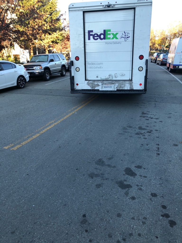 MsMinji's tweet photo. @fedex Train your people to be professional &amp; courteous!! About 3 PM today in Dublin, CA - this FedEx truck was double parked. My husband asked driver nicely to move the vehicle to park his. Driver called out“F&amp;%£ing p*ssy!” to my husband and drove off. https://t.co/Ett0P4N4xa