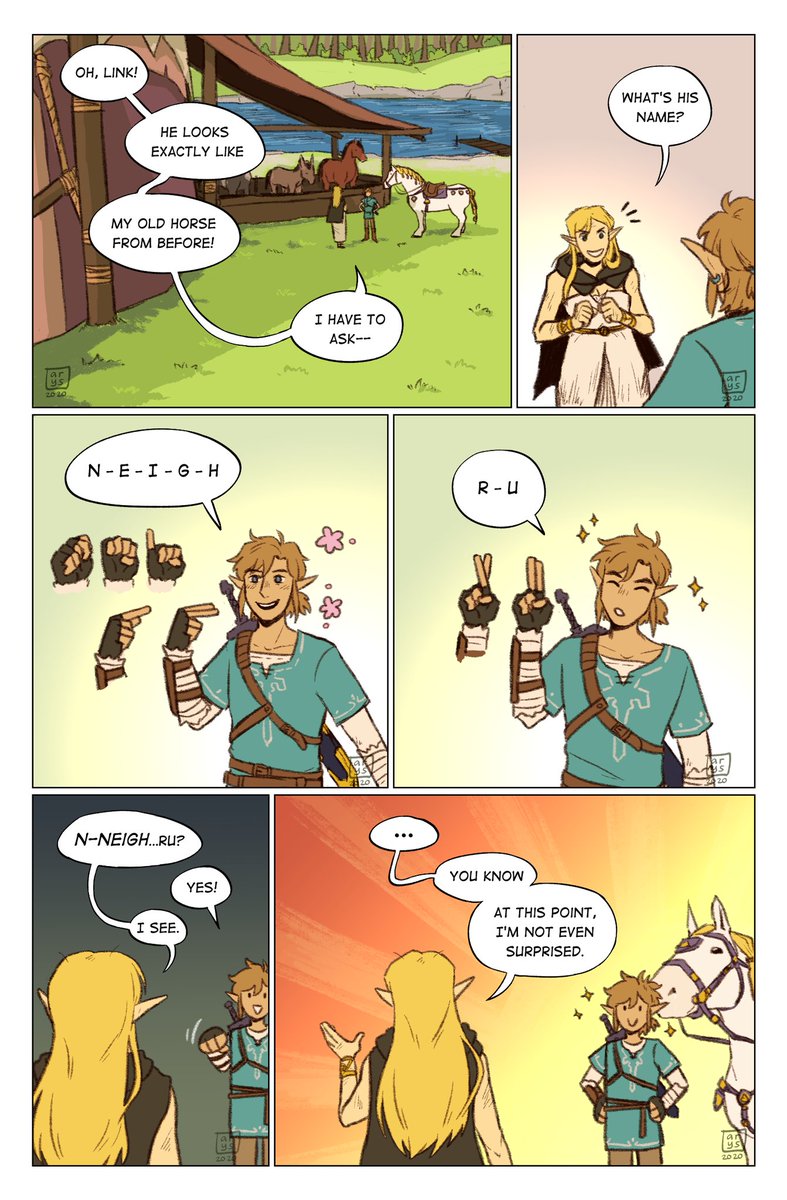 two of my haha funny zelda comics

neigh-ru and the keese ??
everyone likes puns i guess? https://t.co/ZqXme30gcM 