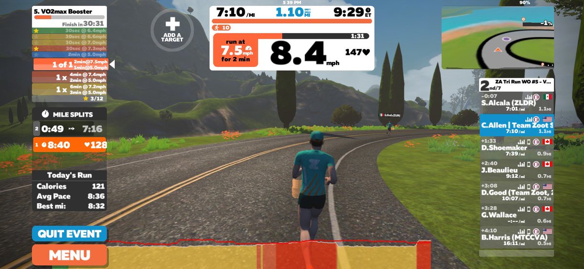 ceaiv's tweet photo. Zwift Academy Tri: Run Workout 5 | VO2max Booster | #teamzoot #teamzootse #gallagherrunclub #tridat #gozwift #zatri #garmin #smithoptics #stryd #runwithpower #baseperformance #nuunlife #teamzealios #rudyprojectna #cbdurance #bocolife #triathlon https://t.co/E5RsgYHCFI