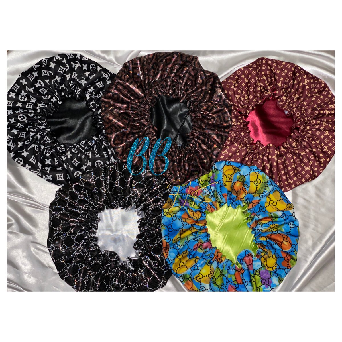 BonnetsBraids's tweet photo. Gucci, Gucci, Louis, Louis, Fendi, Fendi Bonnets!🎶

Designer inspired bonnets are perfect gifts for the Holidays! 🎁🎄
Scrunchies &amp; Headbands are also available in these prints. https://t.co/iA7e7vewwC