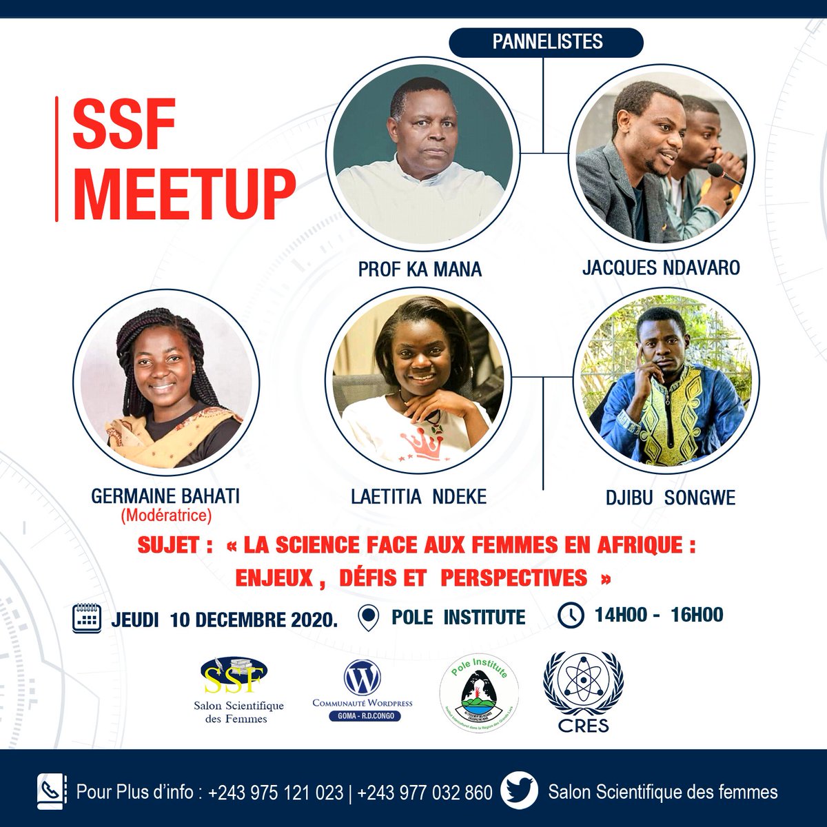 WordPressGoma's tweet photo. Le meetup du Salon Scientifique des femmes aura lieu le Jeudi 10 Decembre 2020 à Pole Institute, Goma-R.D.Congo. Vous y êtes tous invités https://t.co/SHWrcsEiEf