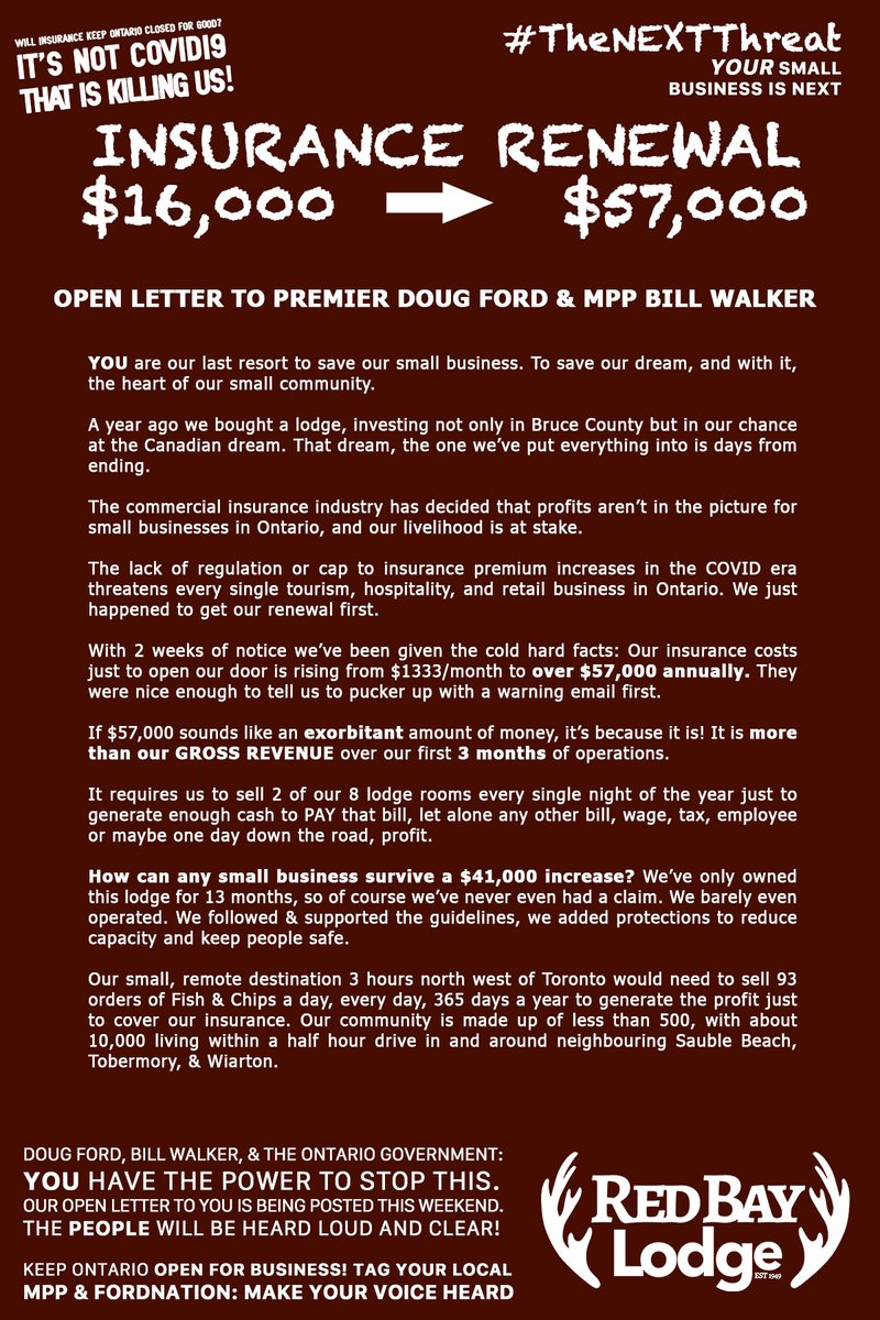 matdwyer's tweet photo. @emmapaling Doug Ford is our last hope. Insurance premium renewal from 16k -> $57k. Our community is outraged, over 1000 shares https://t.co/GuTEoEHeRp https://t.co/ChYgiKvvot