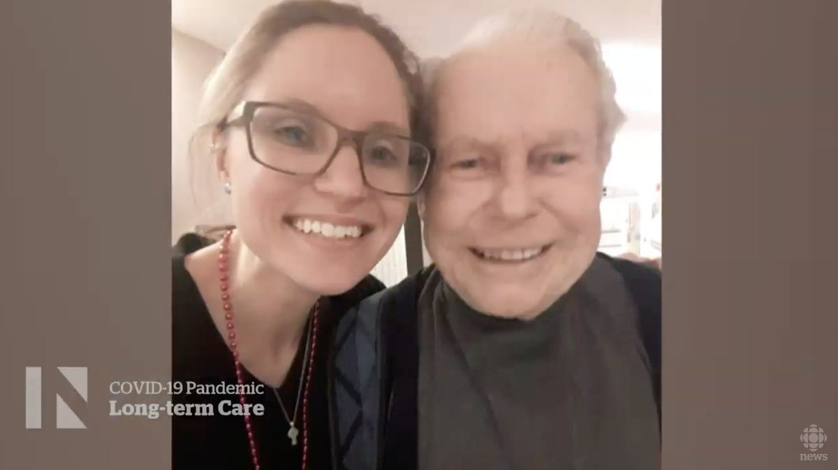 Proud of @emhladkowicz, PhD candidate in Aging & Health @queensu, featured on @CBCTheNational tonight. Not only is she a skilled researcher, she is a tireless advocate for older adults living in long-term care, including her Poppa. #LTC #MoreThanAVisitor #Canadians4LTCStandards