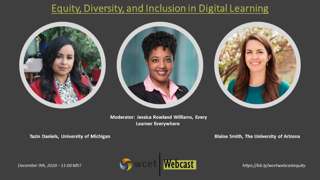 ThePedagologist's tweet photo. Want to learn what YOUR institution can do to improve #DEI in online education? Register for @wcet_info's FREE interactive webcast featuring the @EveryLearnerNet expert network (including yours truly!) https://t.co/qPDbpLIosc https://t.co/7MO90JpezM
