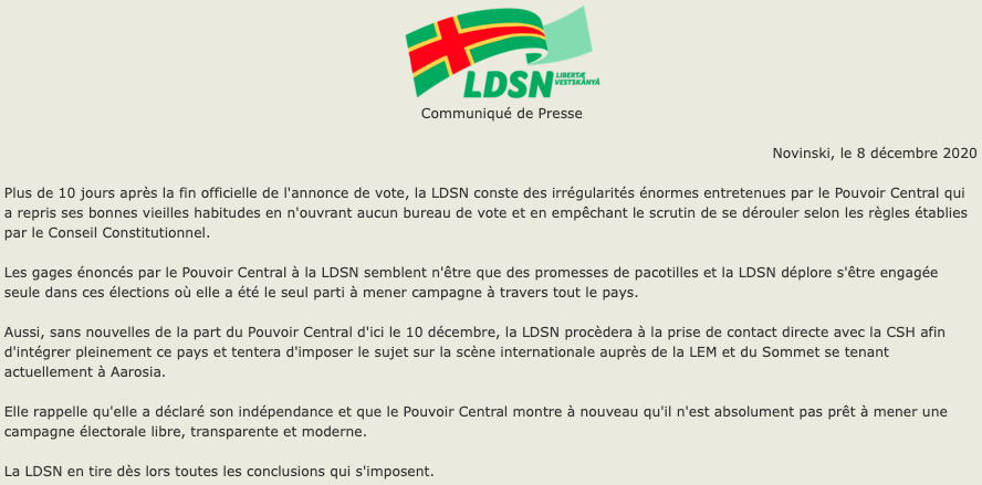 SSRTJ_'s tweet photo. 📢🔵 La LDSN de #VestSkanya (#URRV) dénonce la non-tenue du scrutin électoral annoncé par le Conseil Constitutionnel du #Valdisky et annonce vouloir porter l'affaire devant la Ligue des États Modernes au Sommet d'#Aarosia qui se tient actuellement en @Scanthel_CSH. #Diplomatie https://t.co/2efbuPhtj3