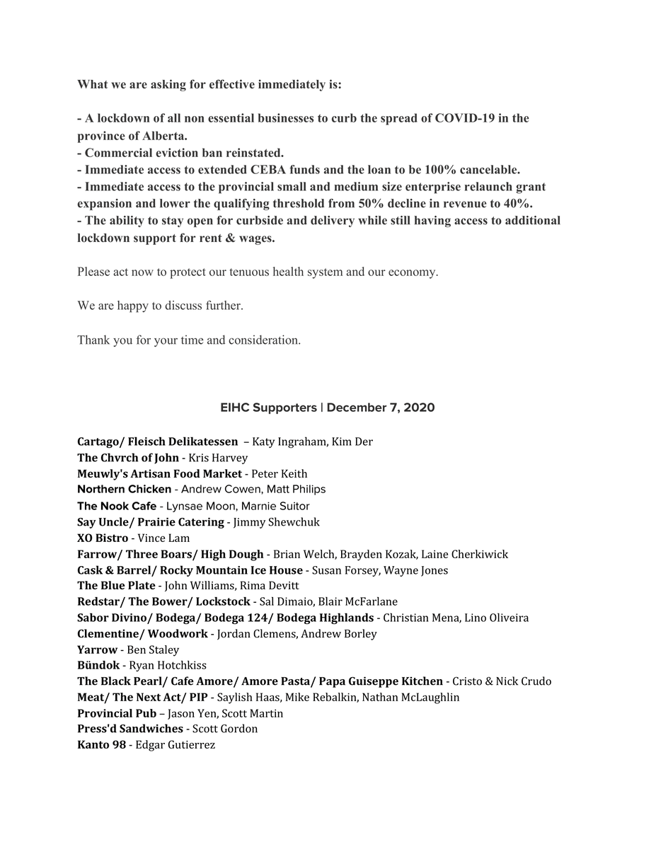 YEGIHC's tweet photo. We need your help - please call and forward this open letter to your city councillor ahead of the special council meeting tomorrow morning, as well as your MLA and MP. Help us demand action on the COVID-19 crisis and support for hospitality and small businesses. #yeglocal #YEGIHC https://t.co/dry33OtMHp