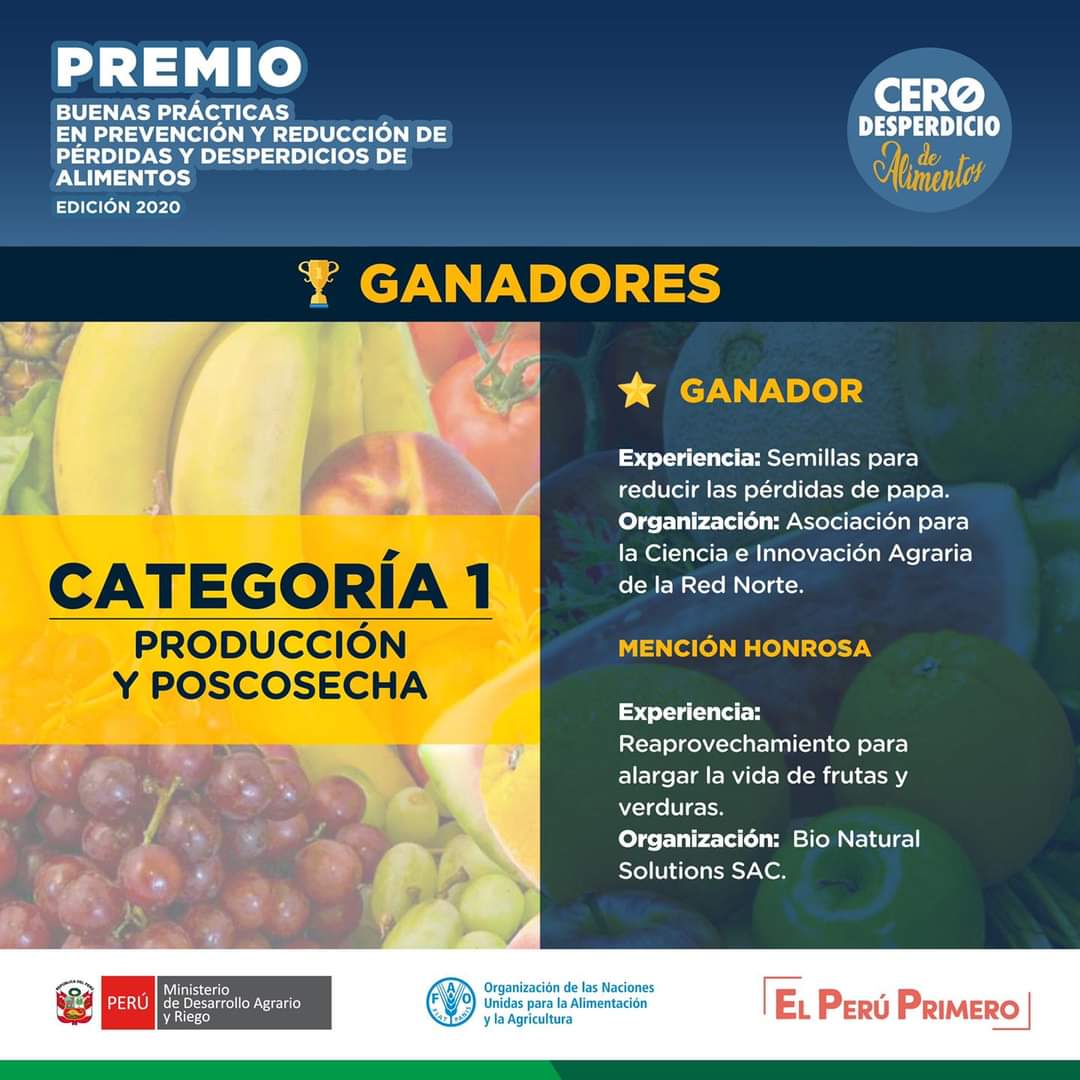 FAOPERU's tweet photo. [Premio PDA] Premio Buenas Prácticas reconoce las acciones que inciden en prevenir y reducir las pérdidas y desperdicios de alimentos, valorando los productos y la labor del campo. 🥑🥭🥔 ¡Conoce los ganadores! ¡¡Felicitaciones!! 
#HambreCero https://t.co/C70VUpXCxW