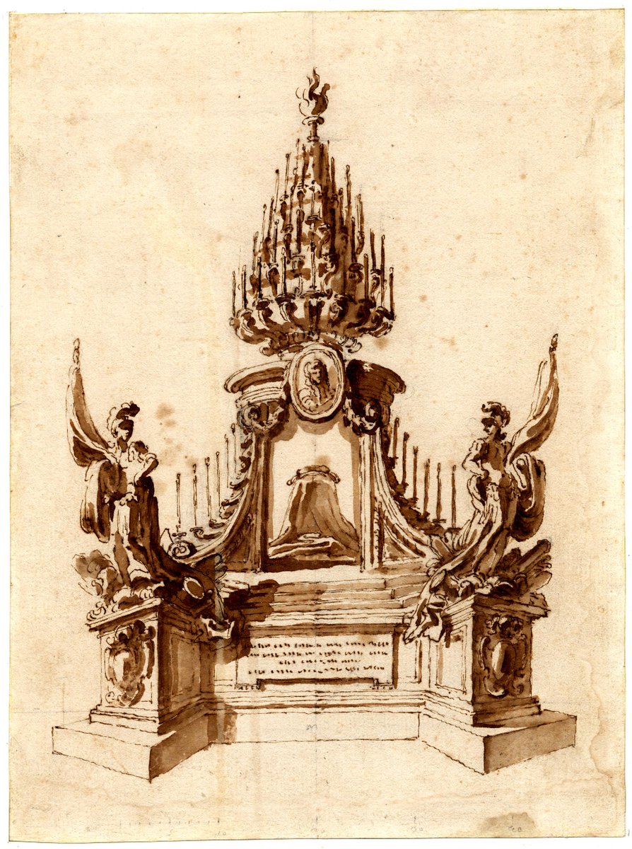 Sometimes drawings help us get a sense of what catafalques may have looked like. But, as this drawing for & print after a 1668  #Bernini design shows, the finished product didn't always look like the drawing.Catafalque for Muzio Mattei in S. Maria Maggiore, Rome,  @britishmuseum