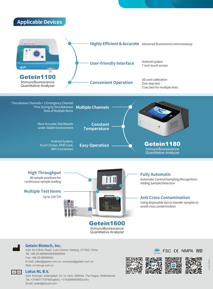 #Getein #POCT Analyzers Getein 1100 ✨Small size with 42 test items Getein 1180 ✨7 Channels + Constant Temperature Incubation Getein 1600 ✨Fully-Automatic POCT Analyzer Any inquiry, please send email to 👉 sales@getein.com.cn