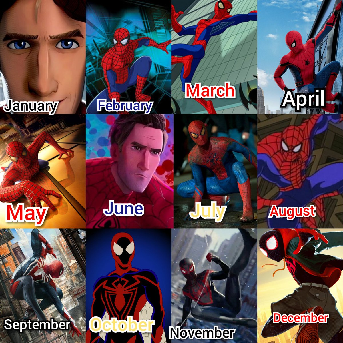 Jp On Twitter I Made My Own Spider Man Birth Month Pic Whatever Your Birth Month Is That S The Spidey You Get And If It S One You Don T Like Idk What To