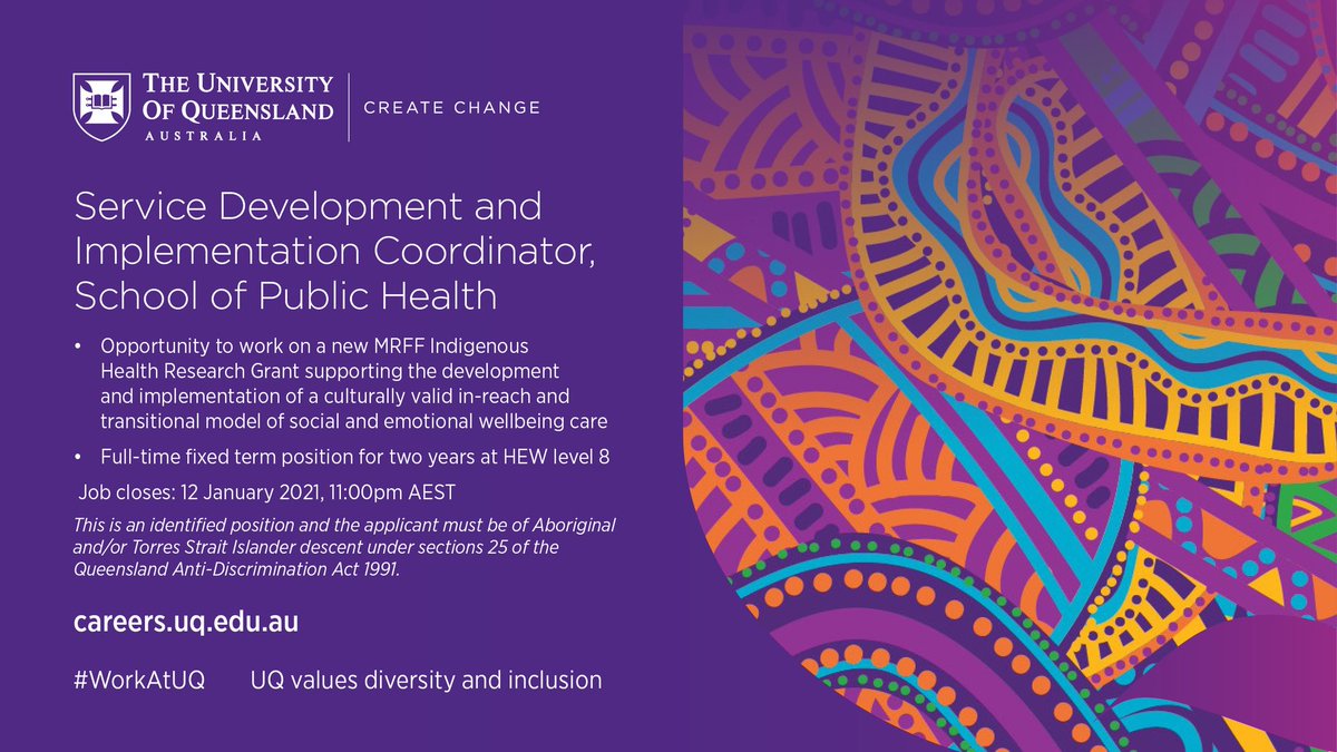 Do u have experience providing Social & Emotional Wellbeing services? Keen 2 build a service 4 Aboriginal&Torres Strait Islander young ppl who enter detention? We're looking 4 a service devel & implementation coordinator atsijobs.com.au/jobs/service-d… via @indigenousjobz @MegBastard